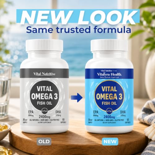 VITAL NUTRITIVE Omega 3 Fish Oil 2400mg - 864mg EPA 576mg DHA - Product Imagery