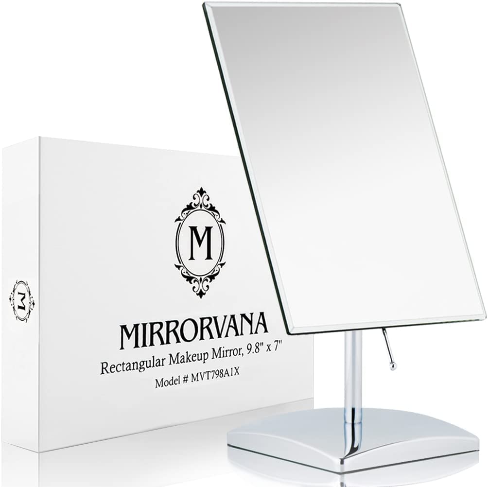 MIRRORVANA Large Table Desk Mirror with Stand, 9.8" x 7" (Chrome) – product photo (Makeup Mirrors)