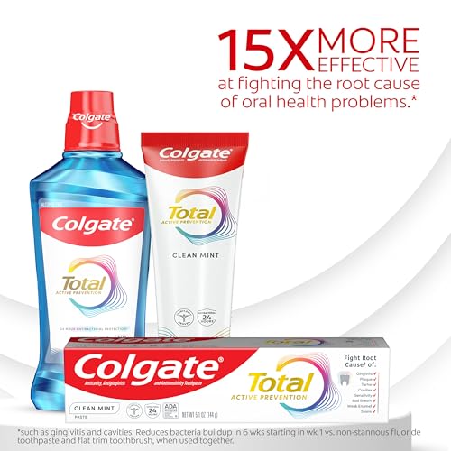 Colgate Total Fluoride Toothpaste, Clean Mint, 4 Pack, 5.1 oz - Product Imagery
