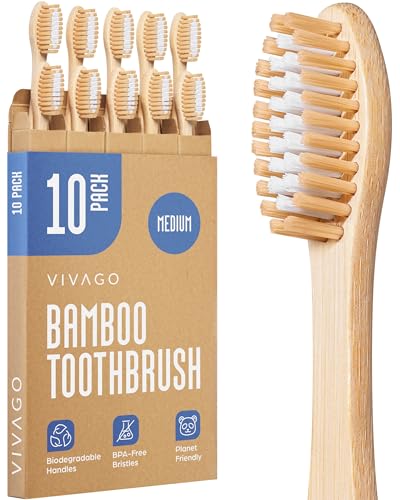VIVAGO Bamboo Toothbrushes - Medium Bristles Toothbrushes for - Product Imagery