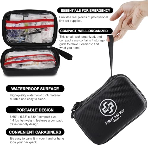 VRIEXSD Premium 320-Piece First Aid Kit, Waterproof EVA Hard - Product Imagery