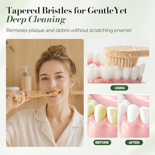 Bamboo Toothbrushes 12 Pack, Soft Bristle Toothbrush for Adults - Product Imagery