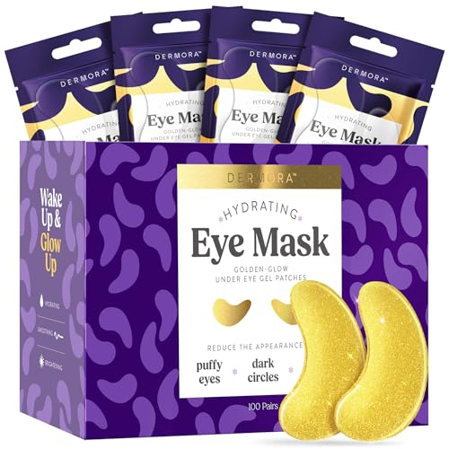DERMORA Golden Glow Under Eye Patches - 100 Pairs Individually Packed – Cruelty-Free, Paraben Free, Sulfate Free, Fresh