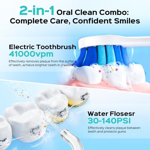 COSLUS C51C30 Water Flosser Electric Toothbrush Combo, 2-1 Oral - Product Imagery