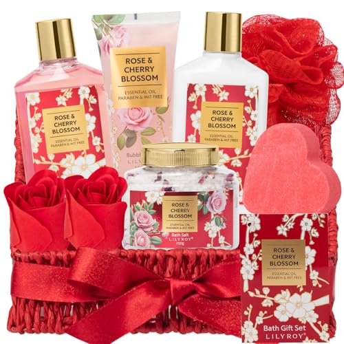 LILY ROY Spa Gifts for Mom, Birthday Gifts - 9 Pcs Bath Spa Gift Baskets for Women – Rose 2