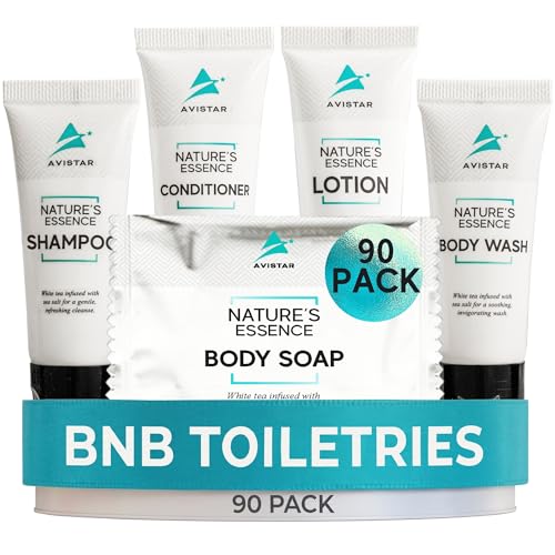 Avistar 90 Piece Hotel Soap & Bulk Toiletries - Travel Essentials for BnB Hosts & Guests - Hotel Shampoo & Conditioner S