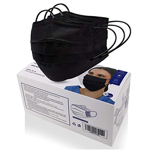 MSAAEX 50 Pcs Disposable 4-ply Non-woven Face Mask, Black Masks - Product Imagery