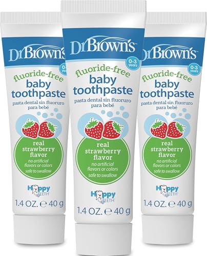 Dr. Brown's Fluoride-Free Baby Toothpaste, Strawberry, 3-Pack - Product Imagery