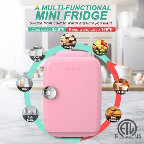 CROWNFUL Mini Fridge, 4 Liter/6 Can Portable Cooler and Warmer - Product Imagery