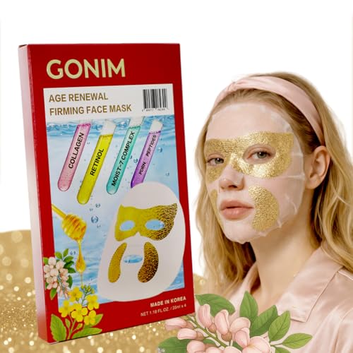 GONIM Korean Face Mask with Integrated Eye Mask Under Eye Patches - PDRN, Collagen Facial Mask, Retinol & Caffeine, Hydr