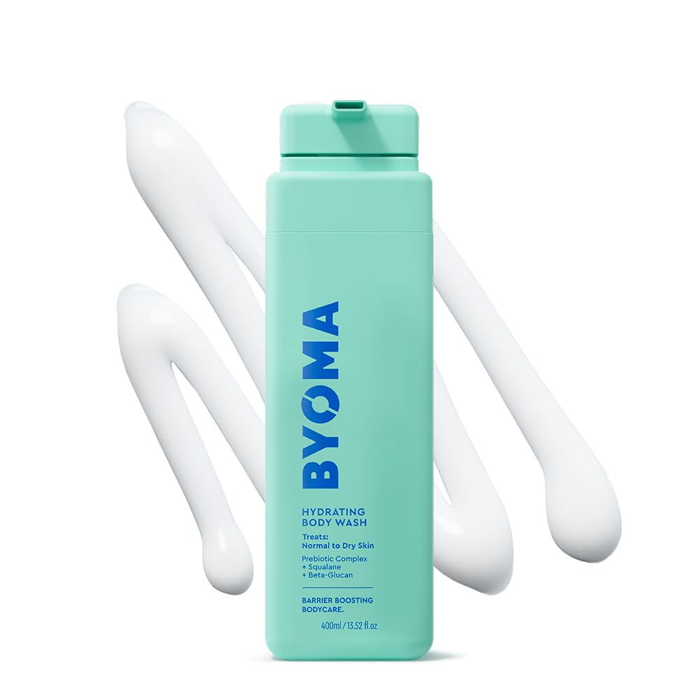 BYOMA Hydrating Body Wash in a pump bottle, showing a clear, gentle skincare cleaning agent for nourishing skin.