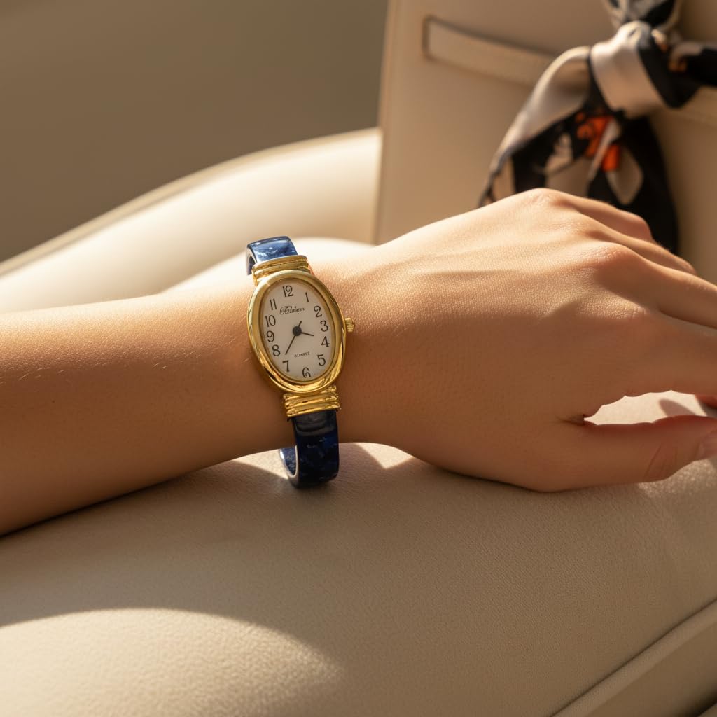 Blekon Collections Women's Round, Oval, Rectangle Case Shapes Acrylic Tortoise Shell Color Design Cuff Bangle Watch – pr