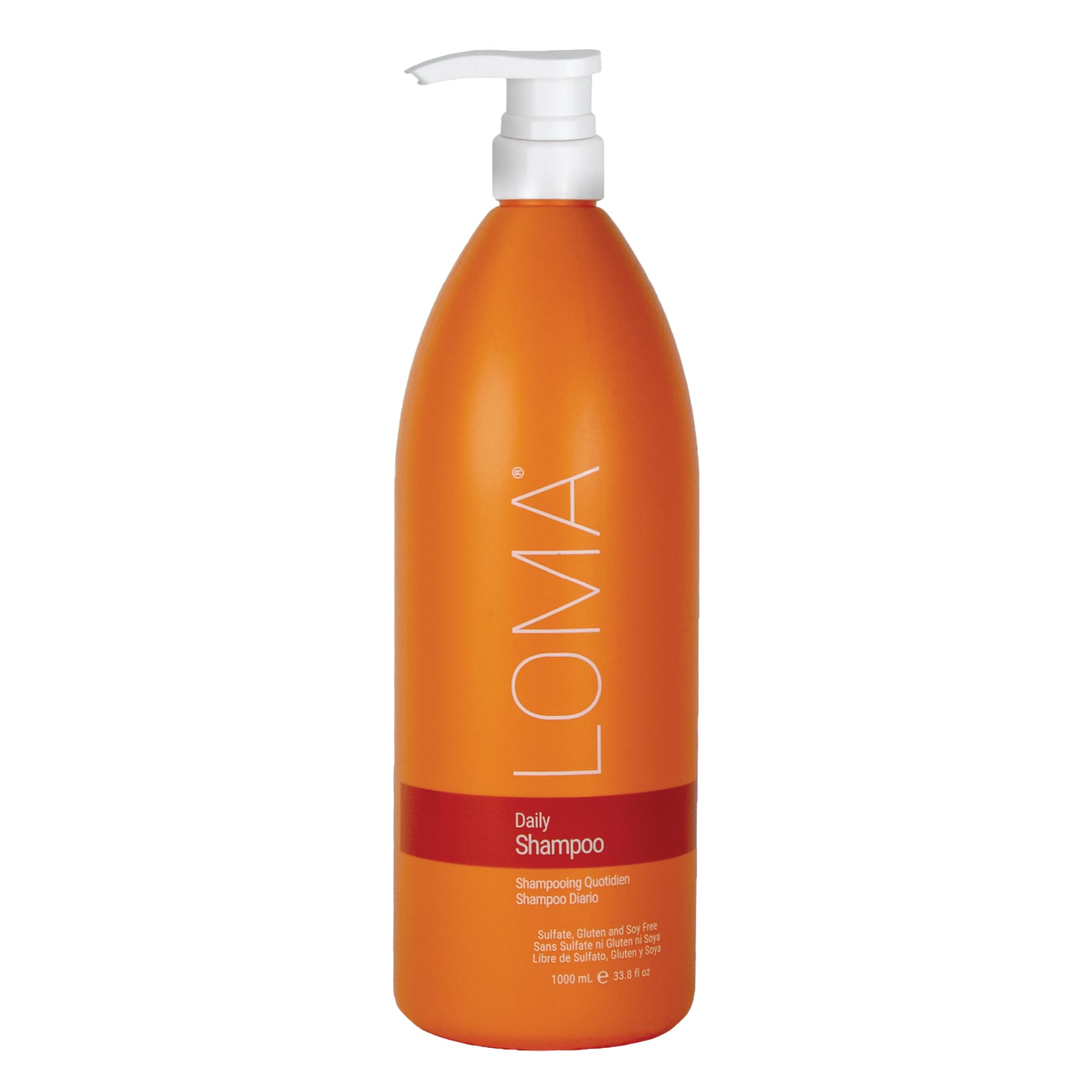 Loma Daily Shampoo 33 oz sulfate-free clarifying shampoo bottle with a pump dispenser, designed for gentle hair cleansing.
