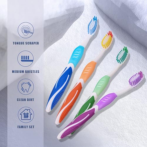 Medium Adult Toothbrushes with Tongue Cleaner, 8 Pack - Product Imagery