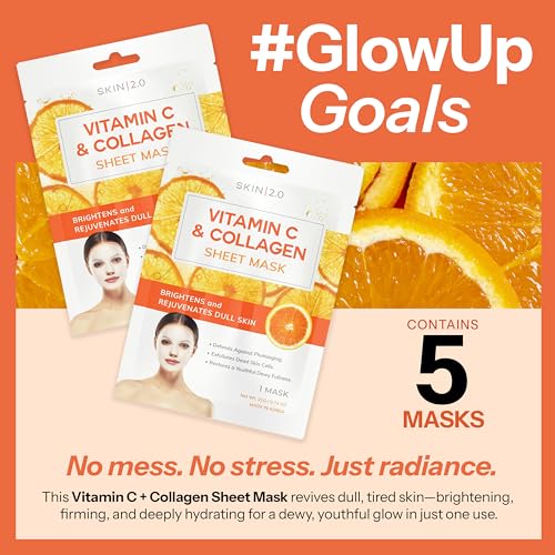 Skin 2.0 Vitamin C & Collagen Sheet Mask - Anti-Aging, Wrinkle & - Product Imagery