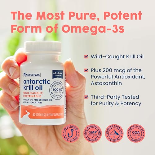 NativePath Antarctic Krill Oil 500mg, Omega-3, 60 Softgels - Product Imagery