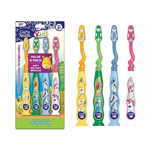 GuruNanda Kids Toothbrush with Suction Cup & Tongue Cleaner, - Product Imagery