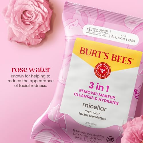 Burt’s Bees Micellar Rose Water Facial Towelettes, 30 ct., 3 Pack - Product Imagery