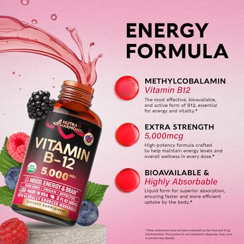 USDA Organic Vitamin B12 Sublingual Drops - Methylcobalamin 5000 - Product Imagery