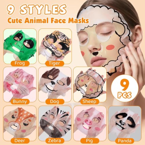 9 Pack Animal Face Masks Skincare for Kids, Spa Party Gifts for - Product Imagery