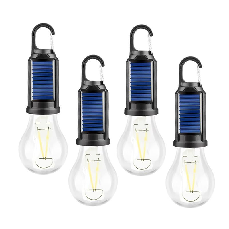 MuMuLZRer 4 Pack Warm Solar Camping Lights LED Bulb Lanterns USB Rechargeable