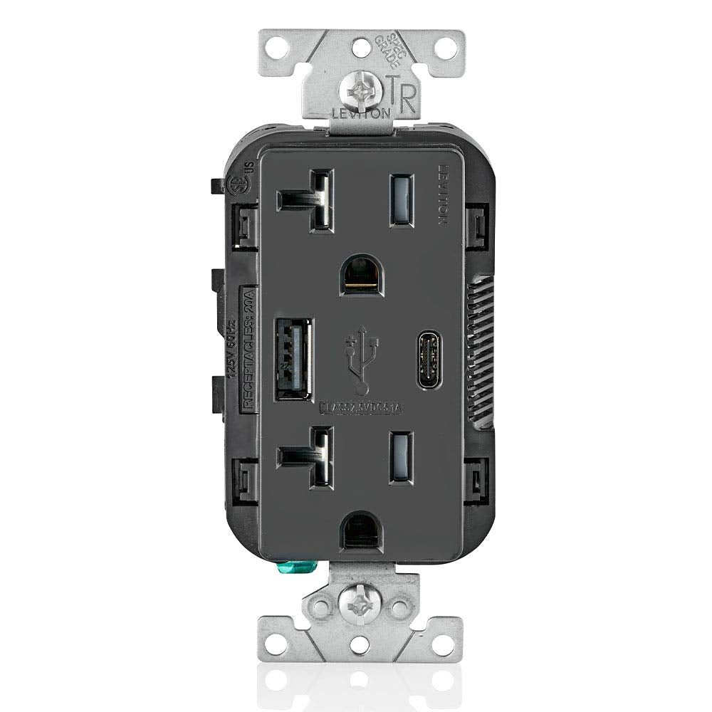 Leviton Type A & Type-C USB in-Wall Charger with 20A Tamper-Resistant Outlet, USB Charger for Smartphones and Tablets. N