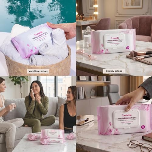 mivida Hypoallergenic Makeup Remover Wipes Bulk With Vitamin E, - Product Imagery