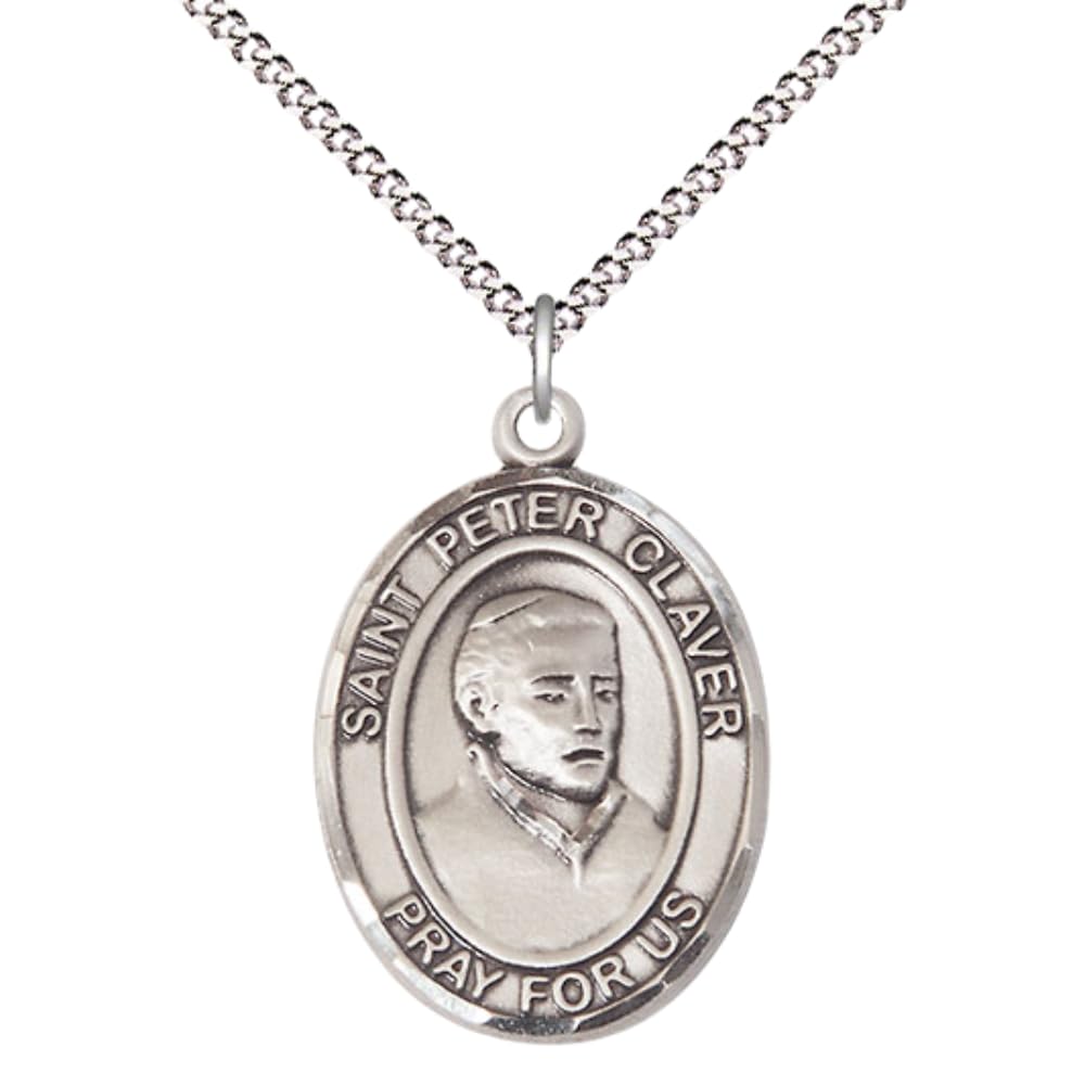 Everlasting Light Jewelry Women's Pewter Patron Saint St. Peter Claver Medal Pendant with 18 Inch Rhodium Plated Lite Cu
