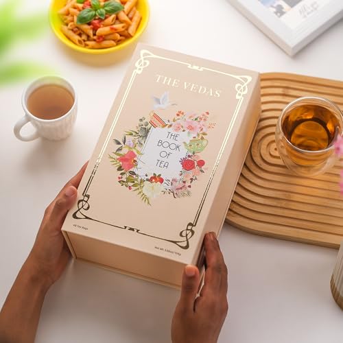 The Vedas Book Of Tea | Assorted Tea Bags Gift Box | 12 Exotic Herbal Tea Blends In Handcrafted Cotton Tea Bags & Pyrami