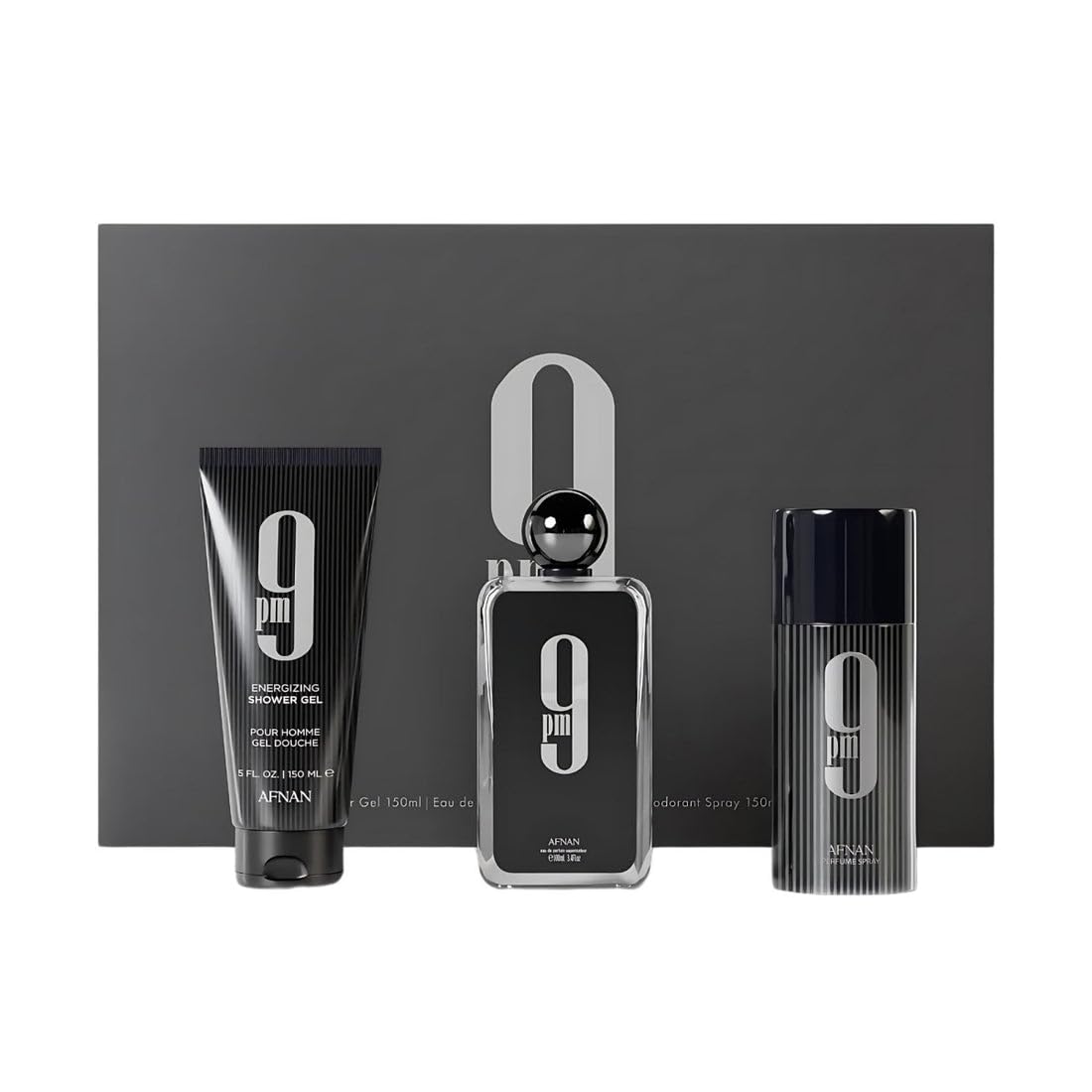 Afnan 9 Pm 3 Piece Set for Men, (3.4 Oz De Parfum Eau De Parfum Spray + 5.0 Oz Shower Gel + 5.0 Oz Perfume Deodorant) – 