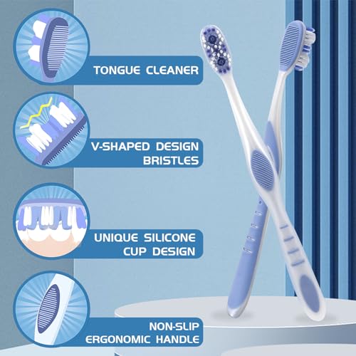 Medium Toothbrushes for Adults with Tongue Scraper, 6 Pack - Product Imagery