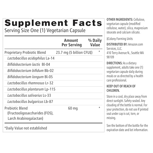 Amazon Basics Probiotic 5 Billion CFU, 8 Probiotic strains with - Product Imagery