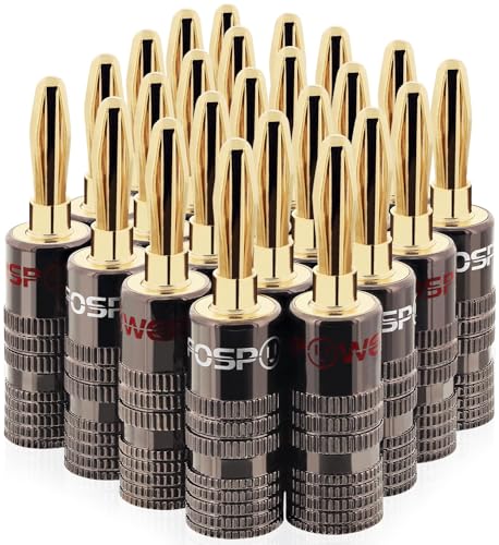 FosPower Banana Plugs 12 Pairs / 24 pcs, Closed Screw 24K Gold Plated Speaker Plug Connectors for Speaker Wire, Wall Pla