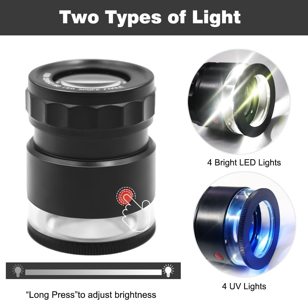 Koparneed Rechargeable Loupe 10x Jewelers Loupe Magnifier with UV and LED Lights, Led Eye Loop Adjustable Focus Jewelry 