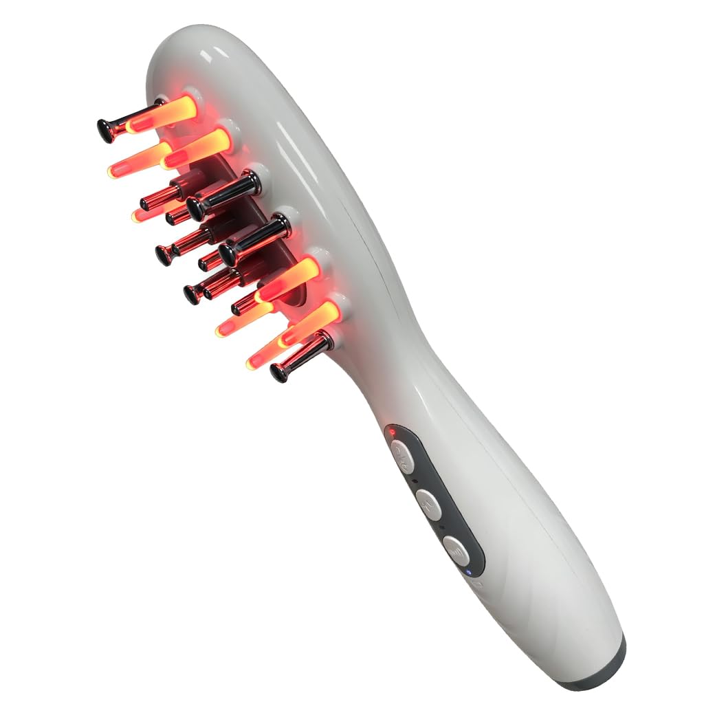 QAOZUOI Electric Scalp Care Brush with LED Light, Gentle Vibration Function & Detachable Serum Applicator, Rechargeable 