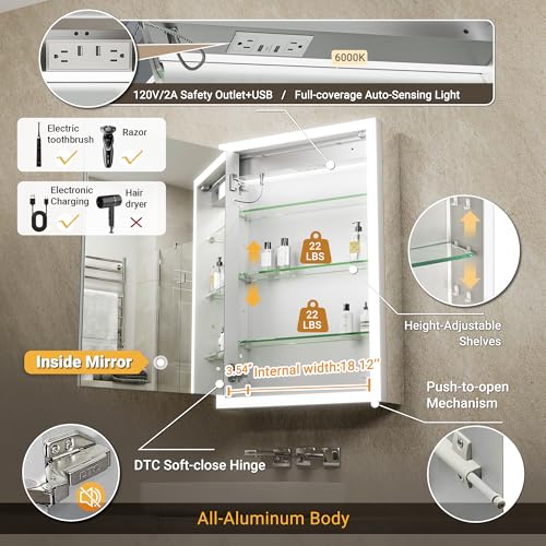 Lighted Medicine Cabinet with Mirror & Clock -20x32 Surface or - Product Imagery