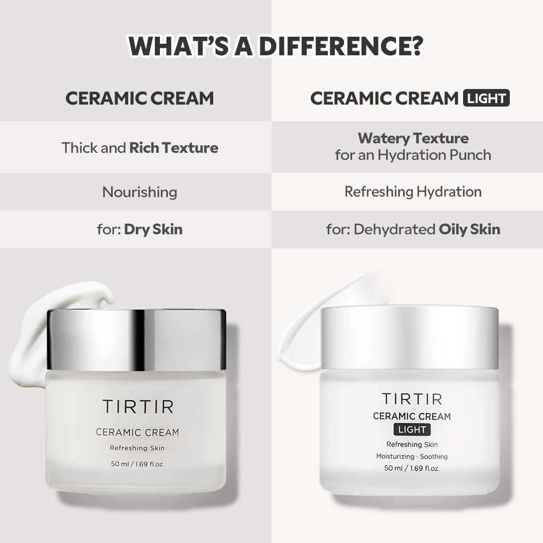 TIRTIR Ceramic Cream Light | Deep moisturizer for Glass Skin, Polyglutamic acid, Centella Asiatica Extract, Skin barrier