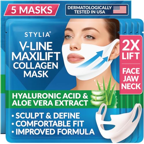 Stylia MaxiLift V-Line Lifting Collagen Face Mask - Double Chin Strap - Jawline Shaper & Face Tightener - Neck Firming a