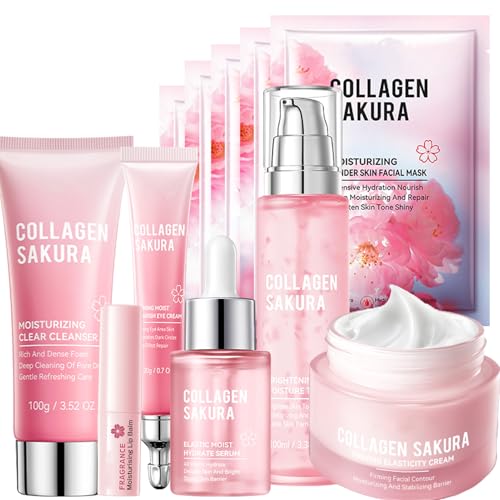 Sakura Skincare Kit, 11Pcs Skin Care Set with Cleanser, Toner, - Product Imagery