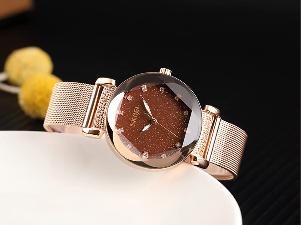 Gosasa Elegant Womens Quartz Watch, Crystal Dial Stainless Steel Mesh Watch – full view