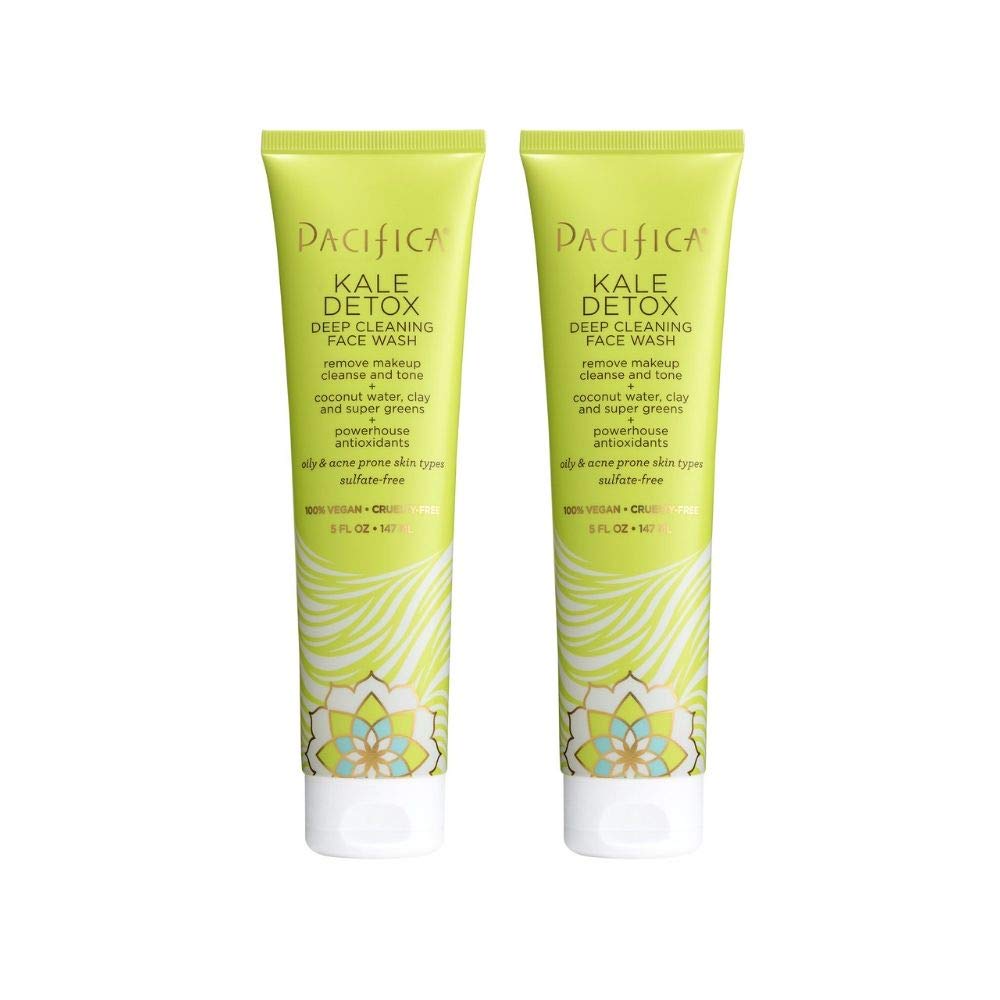 Pacifica Beauty Kale Detox Deep Cleaning Face Wash Set, Skincare, Face Cleanser, Makeup Remover, Clay, Seaweed, For All, Oily, Blemish Prone Skin, Sulfate Free, Vegan, 5 fl oz (Pack of 2)