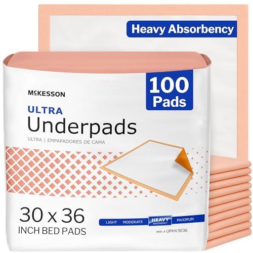 McKesson Underpads Bed Pads, Heavy Absorbency, Peach, 30 x 36 - Product Imagery