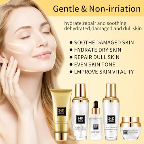 24K Gold Skincare Set,Moisturizing Face Skincare Kit 5PCS - Product Imagery