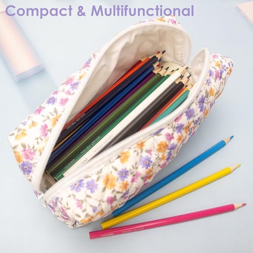 PAZIMIIK Small Quilted Makeup Bag,Zipper Cosmetic Pouch,Ditsy - Product Imagery