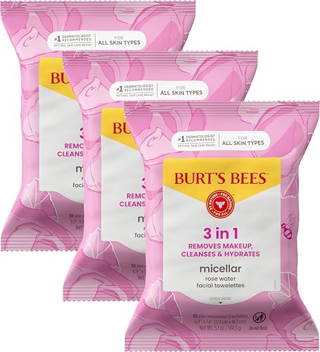 Burt’s Bees Micellar Rose Water Facial Towelettes, 30 ct., 3 Pack - Product Imagery