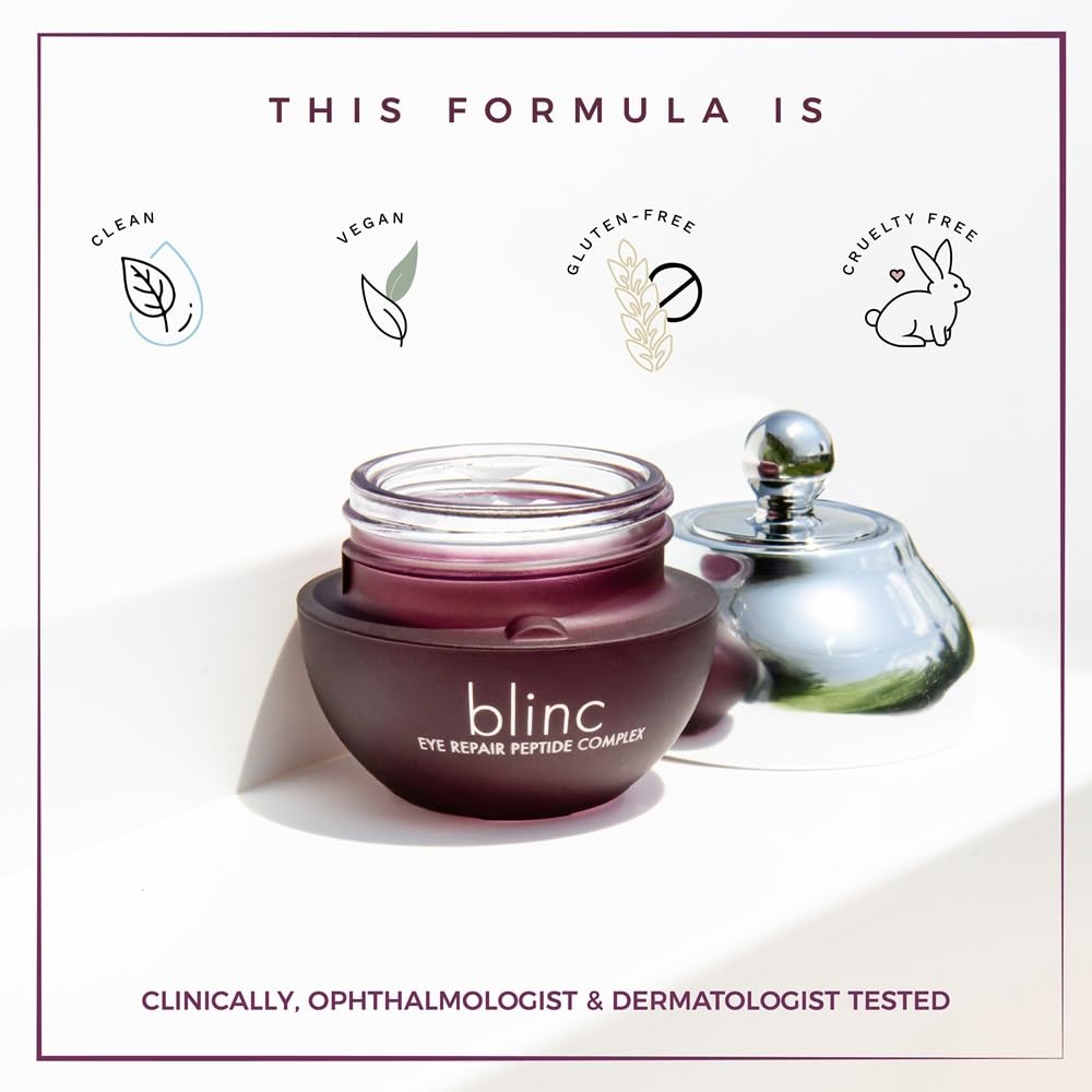 Blinc Eye Repair Peptide Complex eye cream jar showing the 0.5 oz container and product label.