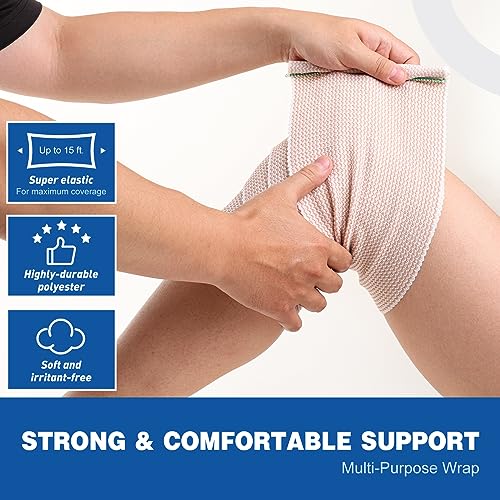 AZEN Premium 5 Pack Elastic Bandage Wrap 6 Inch, Compression - Product Imagery