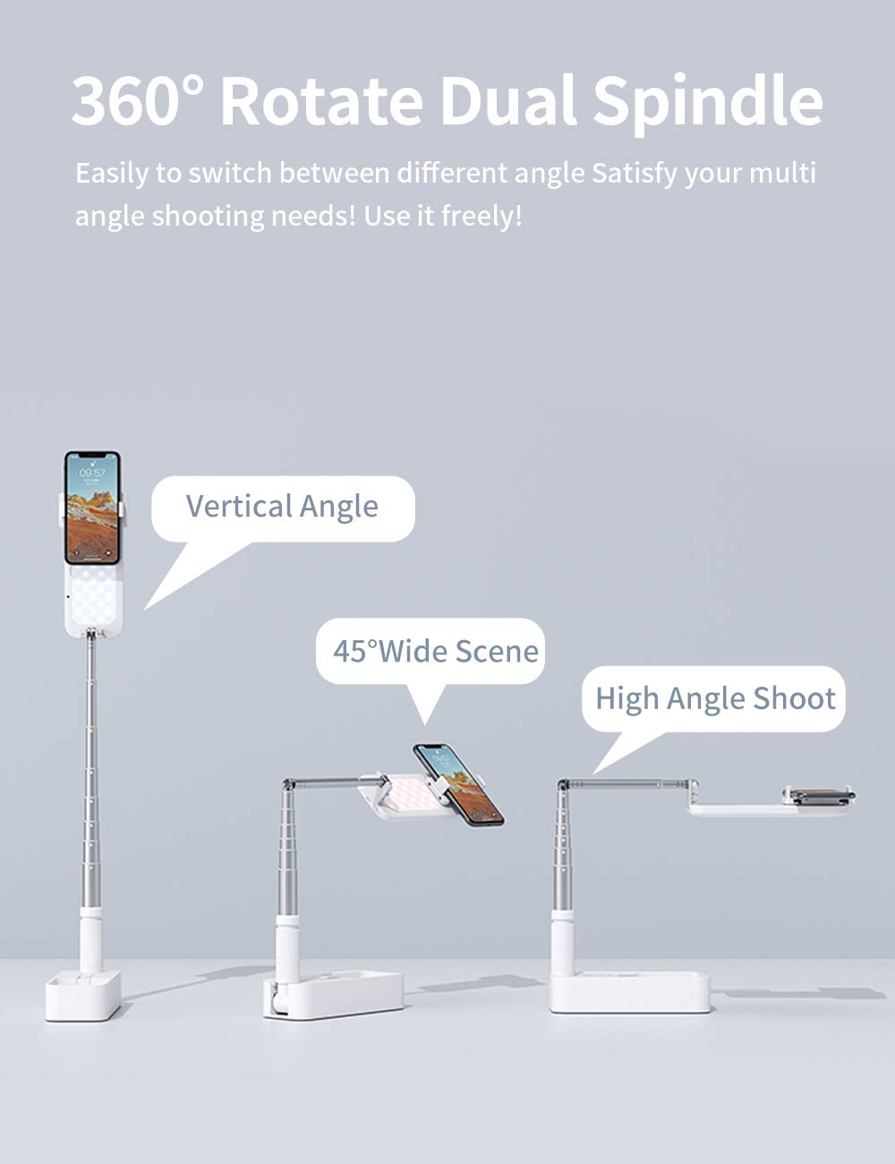 Viozon Extendable Selfie Stand 360° Rotation with Phone Holder, Rechargeable Wireless Foldable 7 Brightness LED Light fo