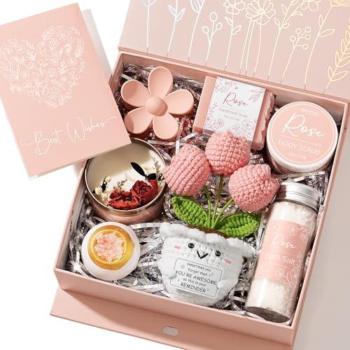 MAYICIVO Spa Gifts Baskets for Women, Bath Sets Christmas Birthday Gifts for Women – Rose