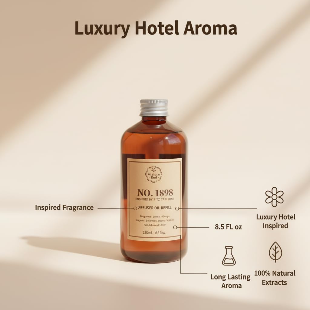 Vietora Eud luxury hotel reed diffuser oil refill in 8.5 fl oz bottle, essential oil blend for fragrance diffusion